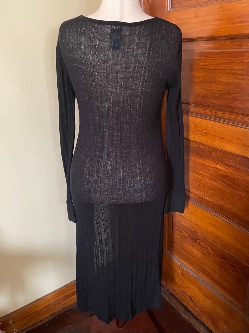 52 Weekends Long Black Ribbed Button-Front Cardigan - Picture 2 of 2